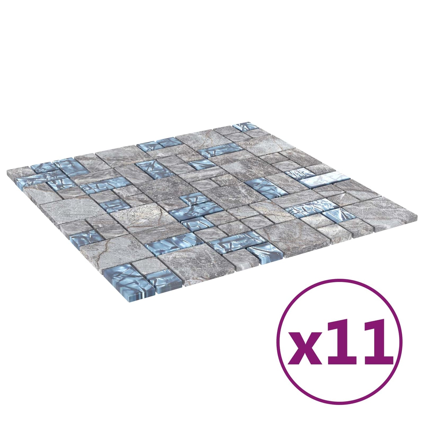 Mozaik csempe 11 pcs Szürke és Kék 50 x 50 cm Üveg