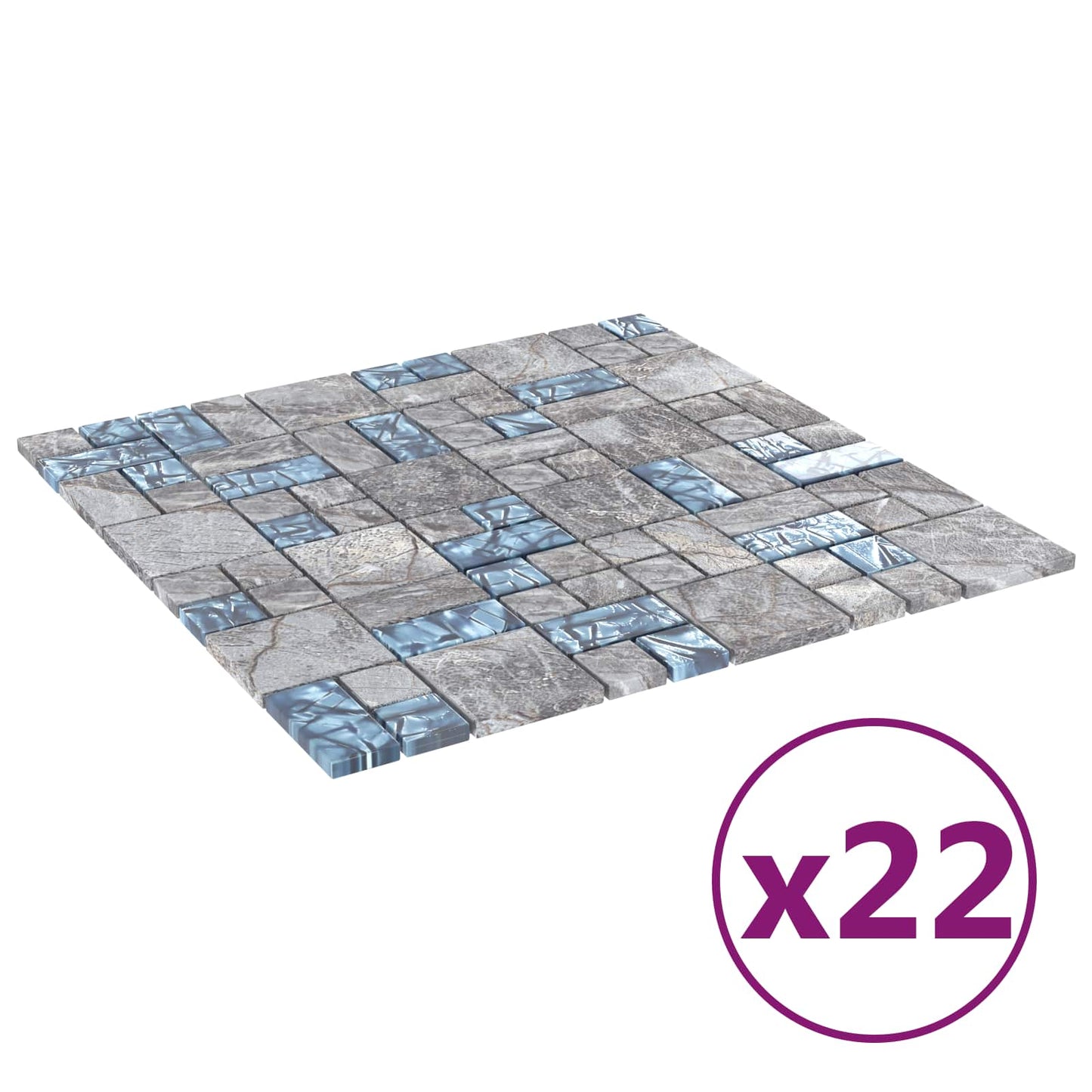Mozaik csempe 22 pcs Szürke és Kék 50 x 50 cm Üveg
