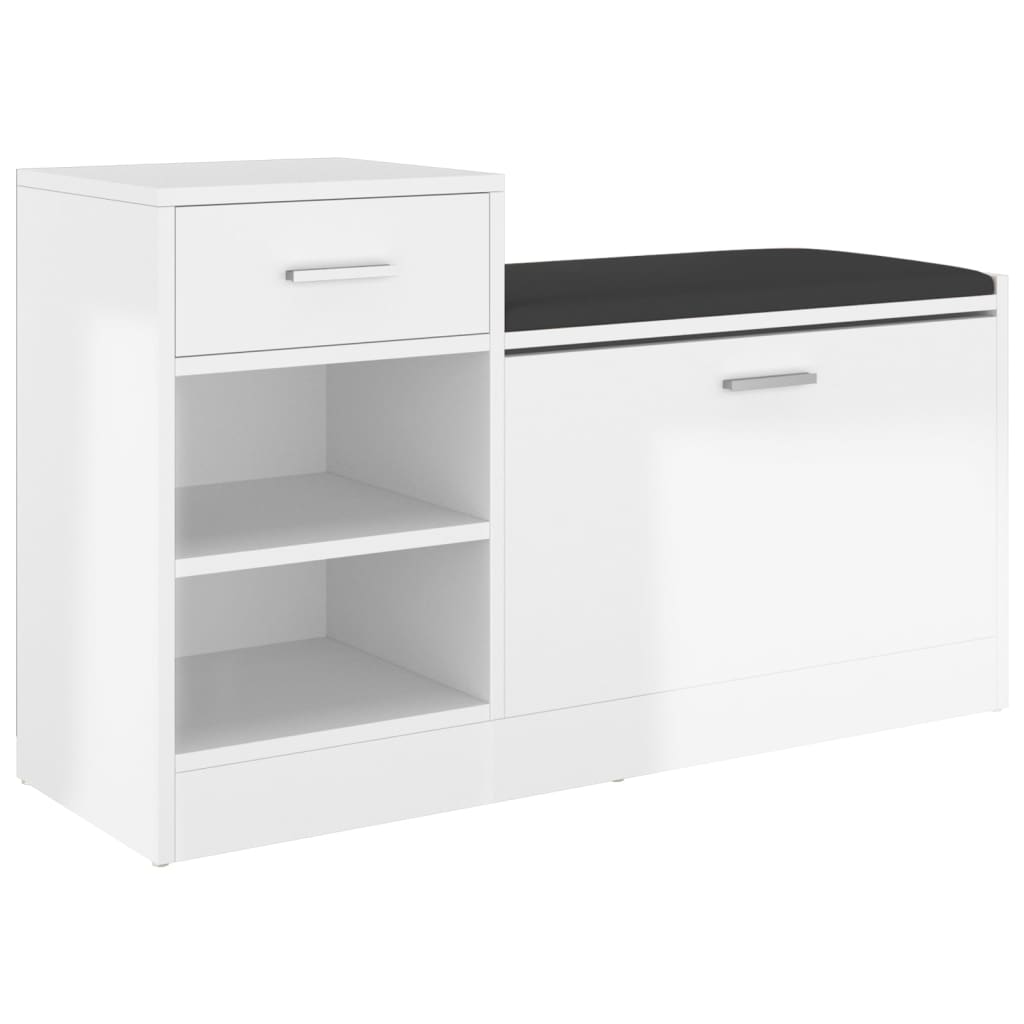 magasfényű fehér szerelt fa cipőtároló pad 94,5 x 31 x 57 cm
