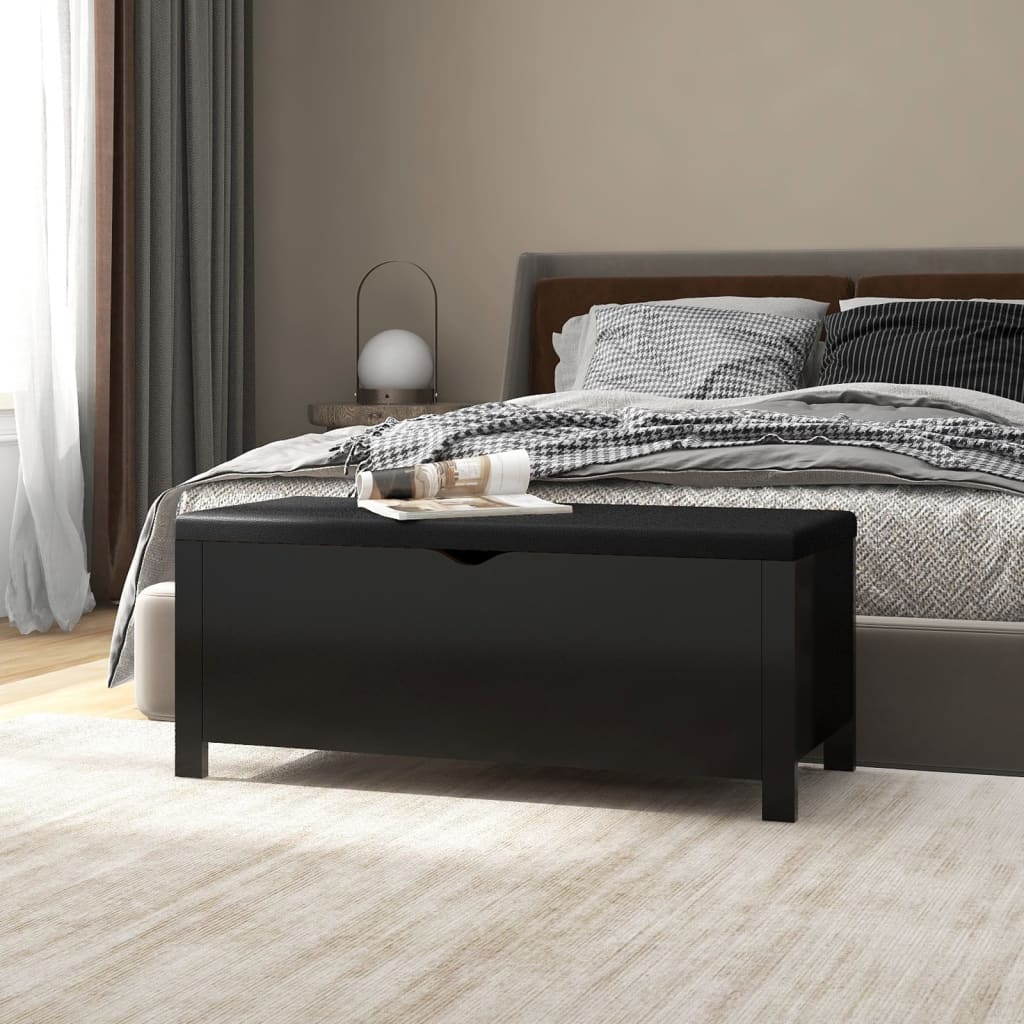 fekete szerelt fa tárolódoboz párnával 105 x 40 x 45 cm
