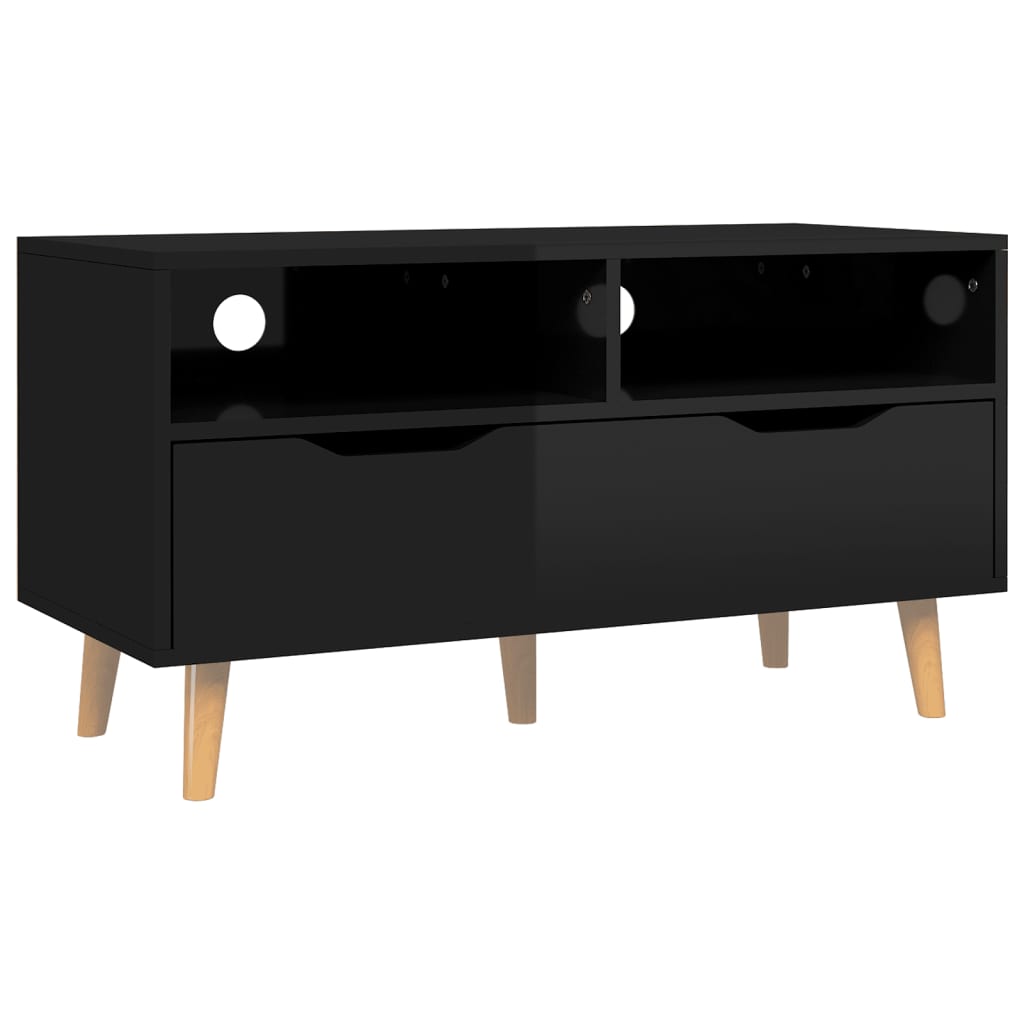 magasfényű fekete szerelt fa TV-szekrény 90 x 40 x 48,5 cm