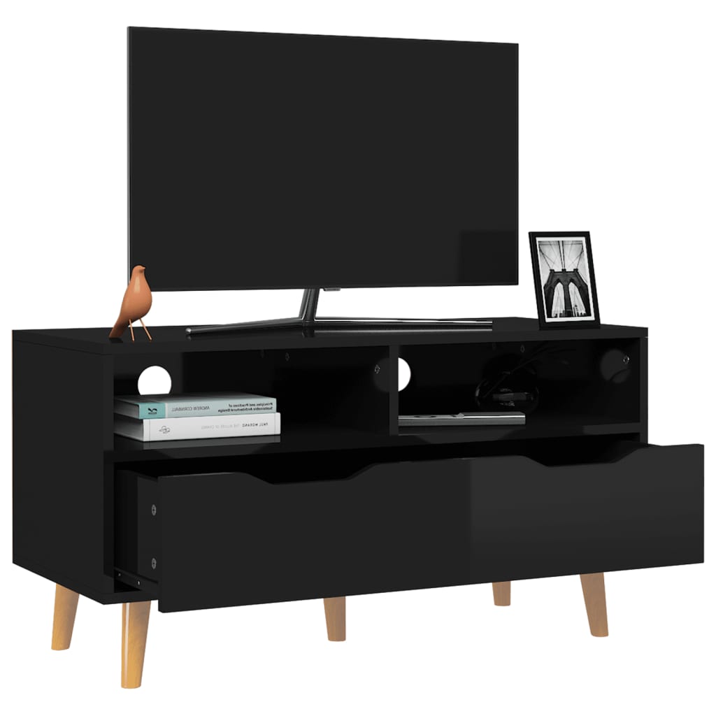 magasfényű fekete szerelt fa TV-szekrény 90 x 40 x 48,5 cm