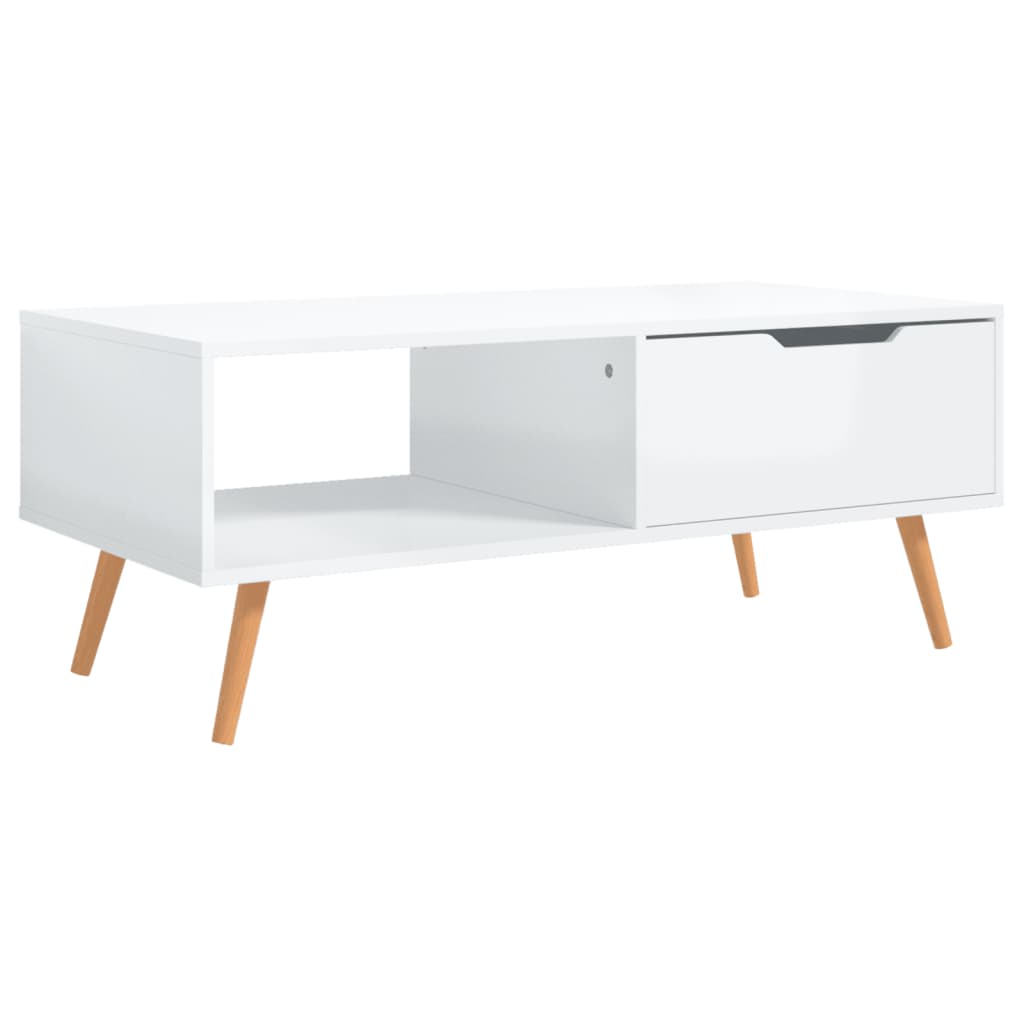 magasfényű fehér szerelt fa dohányzóasztal 100 x 49,5 x 43 cm