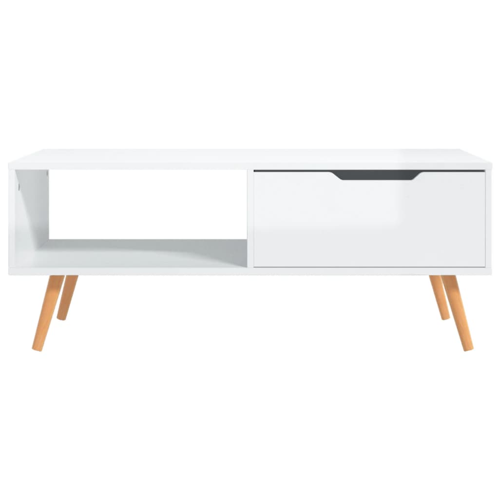 magasfényű fehér szerelt fa dohányzóasztal 100 x 49,5 x 43 cm