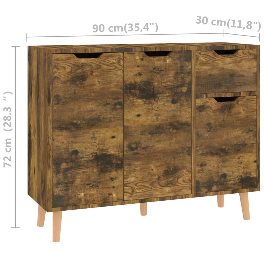 füstös tölgy színű szerelt fa tálalószekrény 90 x 30 x 72 cm