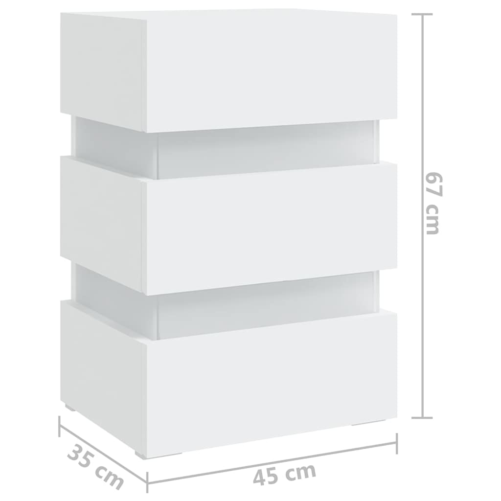 fehér szerelt fa LED-es éjjeliszekrény 45 x 35 x 67 cm