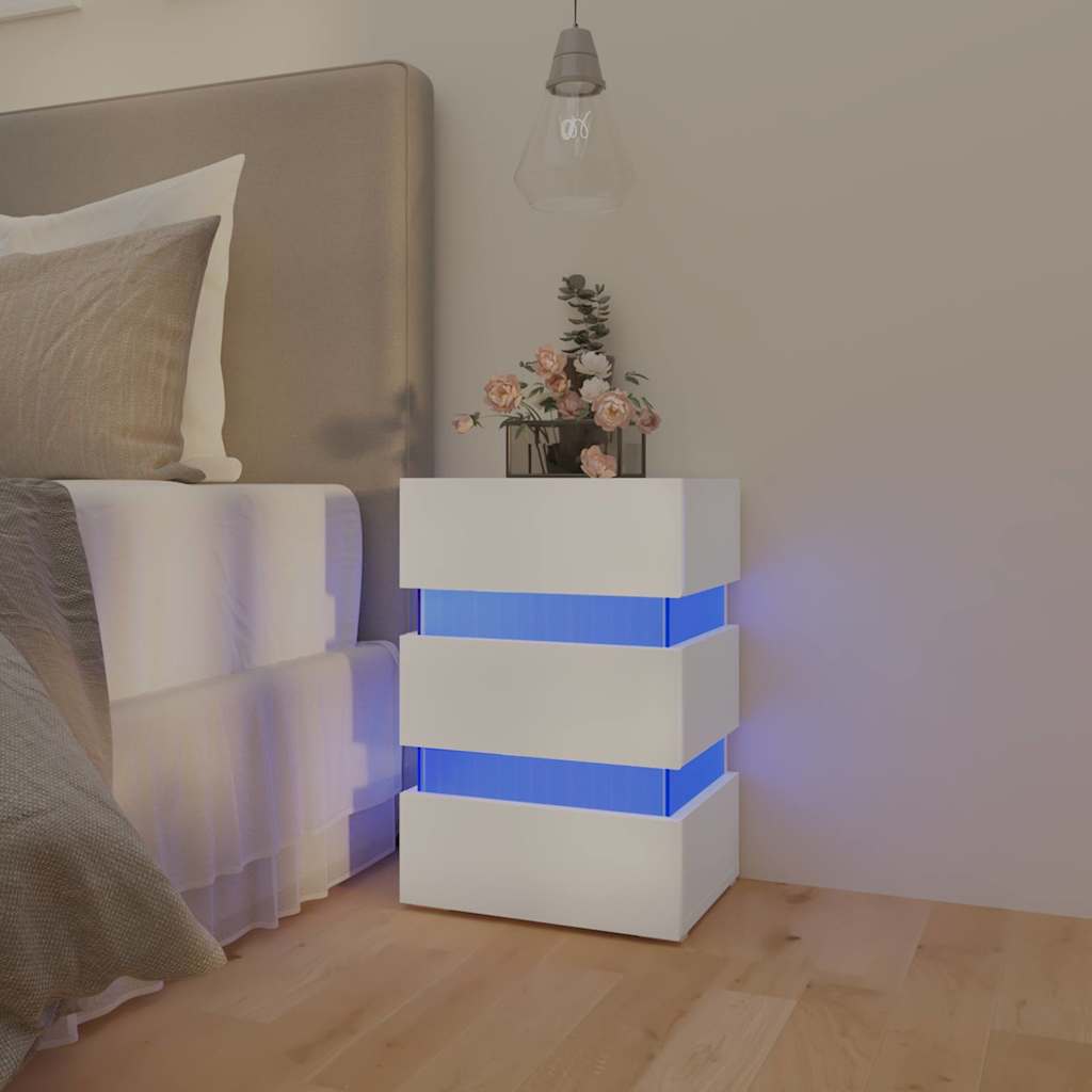 fehér szerelt fa LED-es éjjeliszekrény 45 x 35 x 67 cm