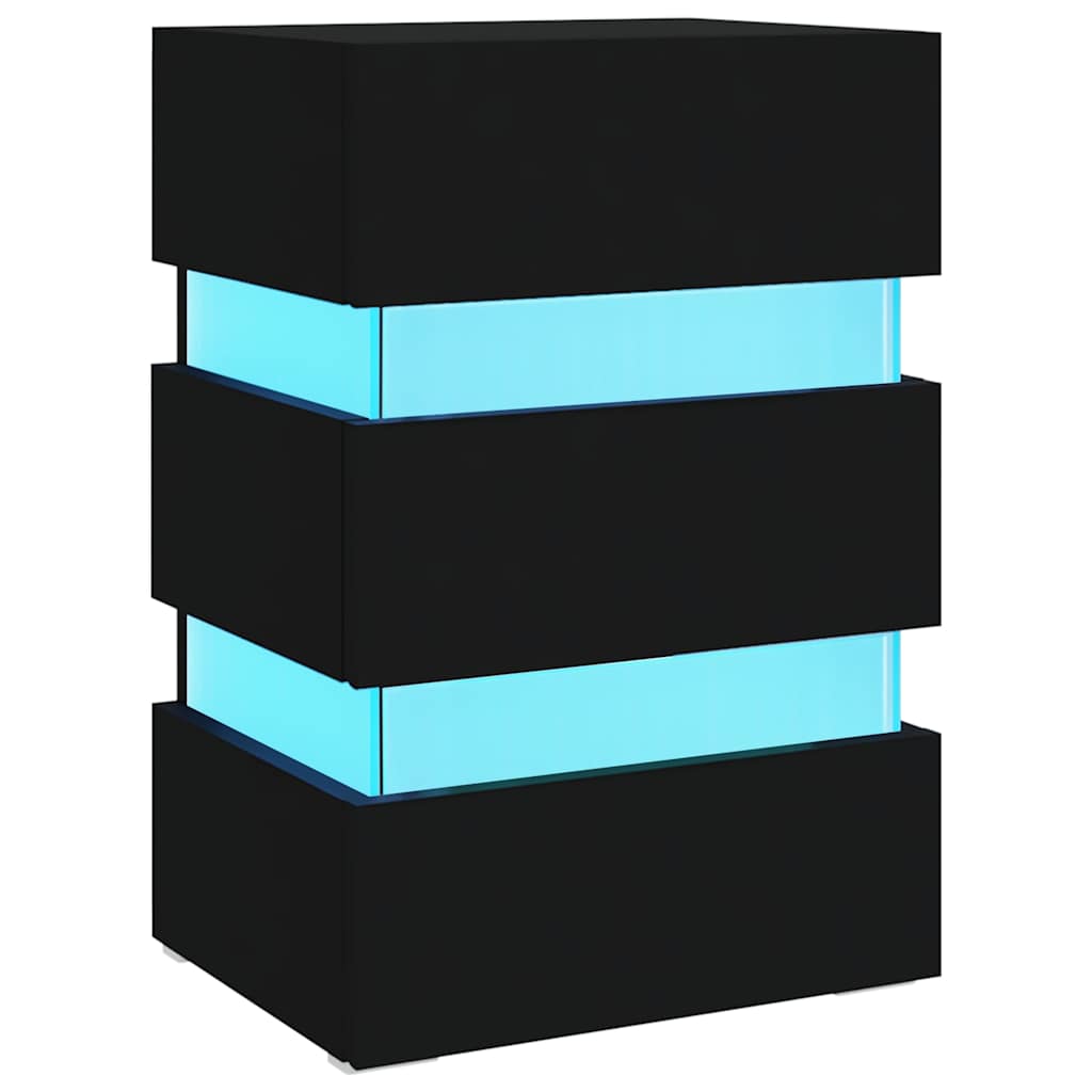 fekete szerelt fa LED-es éjjeliszekrény 45 x 35 x 67 cm
