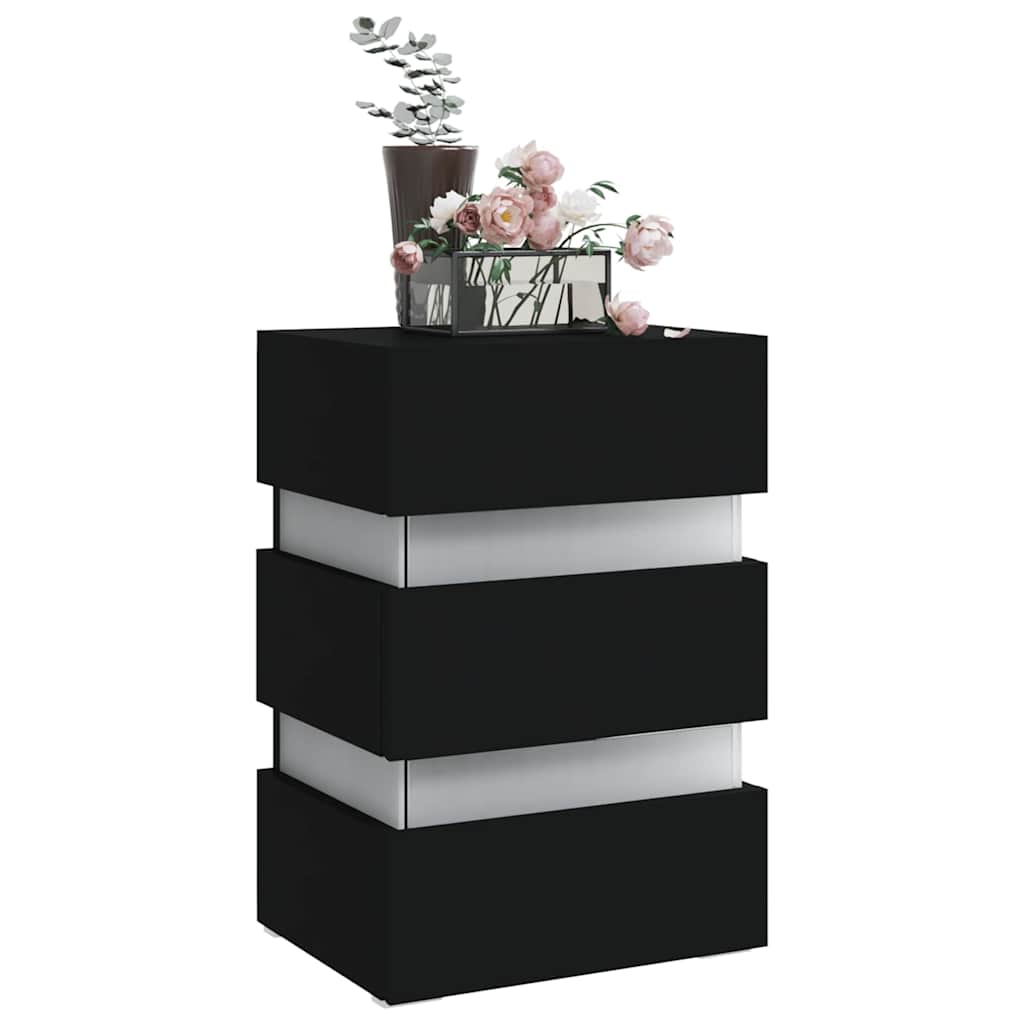 fekete szerelt fa LED-es éjjeliszekrény 45 x 35 x 67 cm