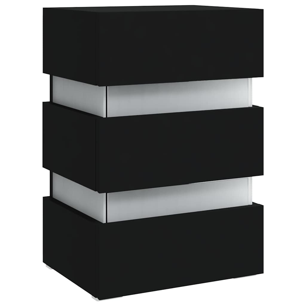 fekete szerelt fa LED-es éjjeliszekrény 45 x 35 x 67 cm