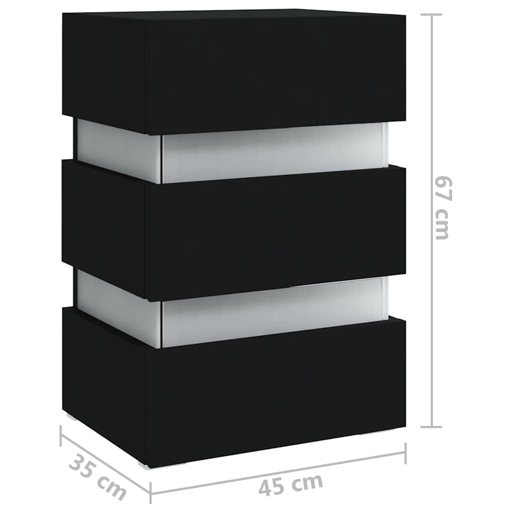 fekete szerelt fa LED-es éjjeliszekrény 45 x 35 x 67 cm