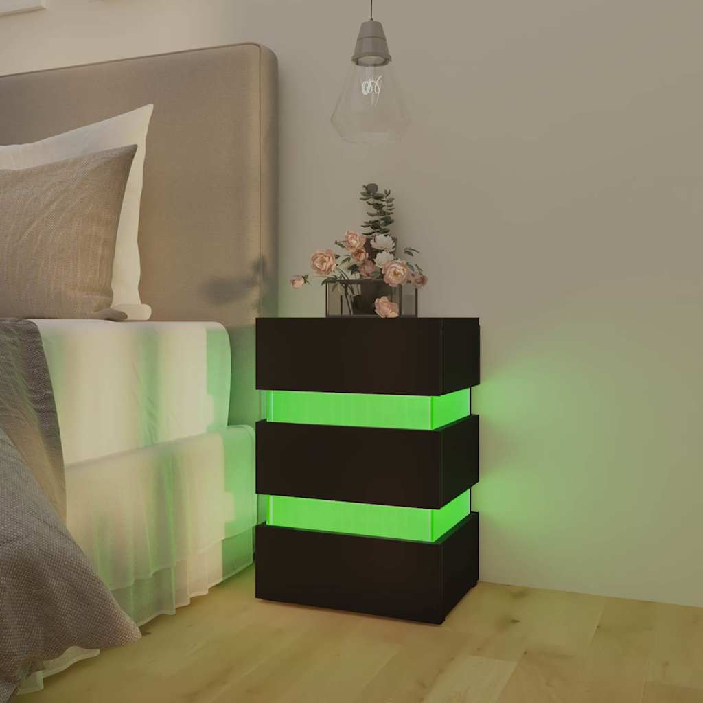 fekete szerelt fa LED-es éjjeliszekrény 45 x 35 x 67 cm