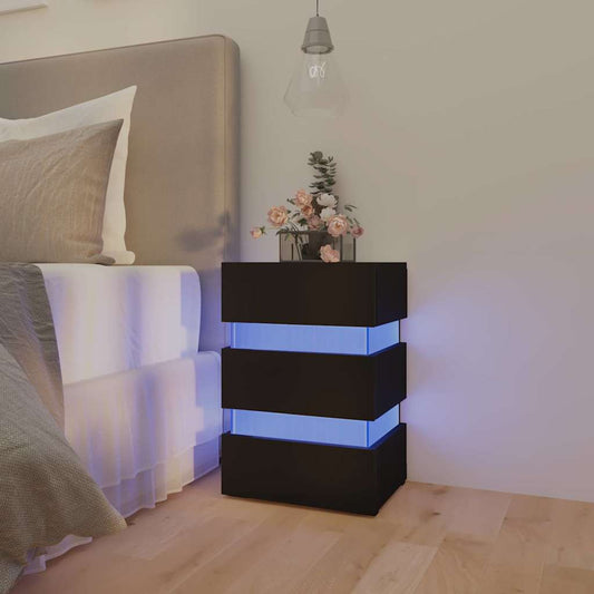 fekete szerelt fa LED-es éjjeliszekrény 45 x 35 x 67 cm