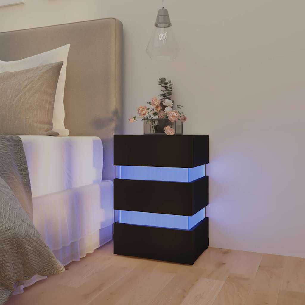 fekete szerelt fa LED-es éjjeliszekrény 45 x 35 x 67 cm