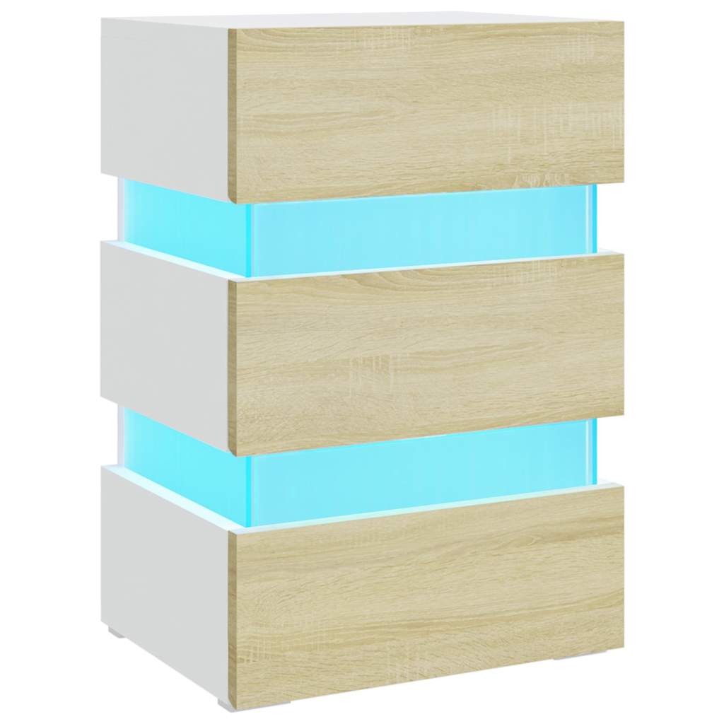 fehér szerelt fa LED-es éjjeliszekrény 45 x 35 x 67 cm