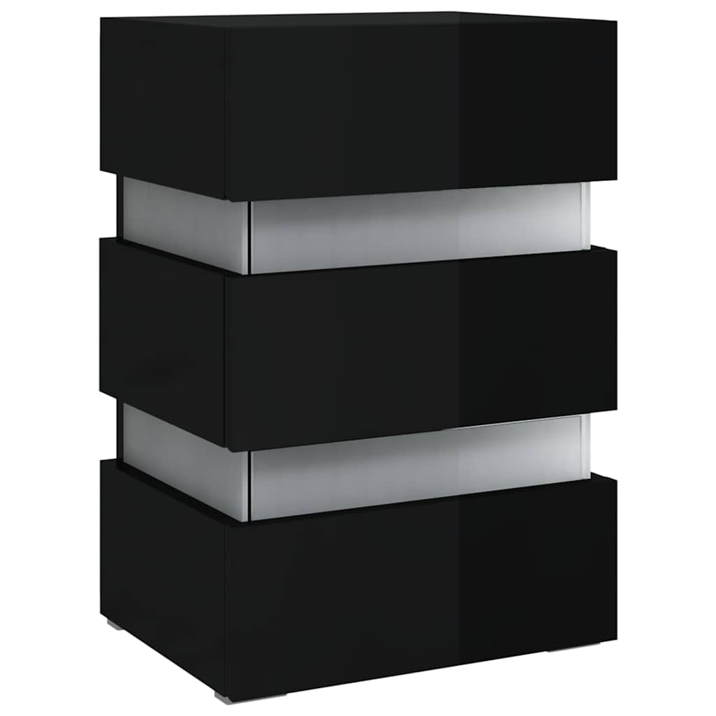 magasfényű fekete szerelt fa LED-es éjjeliszekrény 45x35x67 cm