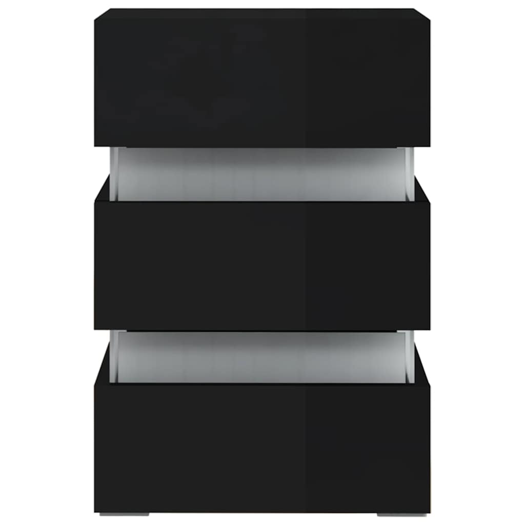 magasfényű fekete szerelt fa LED-es éjjeliszekrény 45x35x67 cm