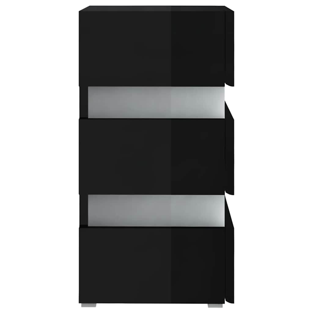 magasfényű fekete szerelt fa LED-es éjjeliszekrény 45x35x67 cm