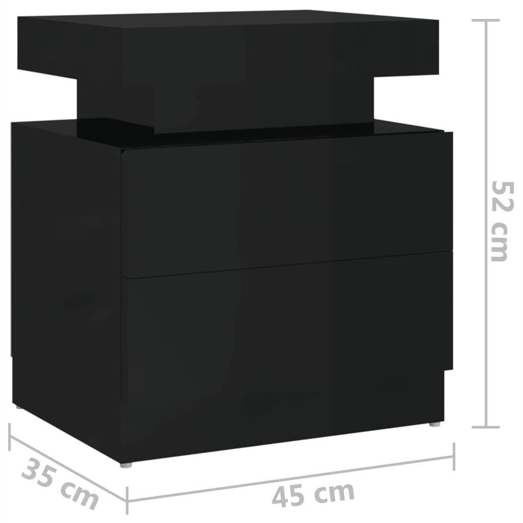 magasfényű fekete szerelt fa éjjeliszekrény 45 x 35 x 52 cm