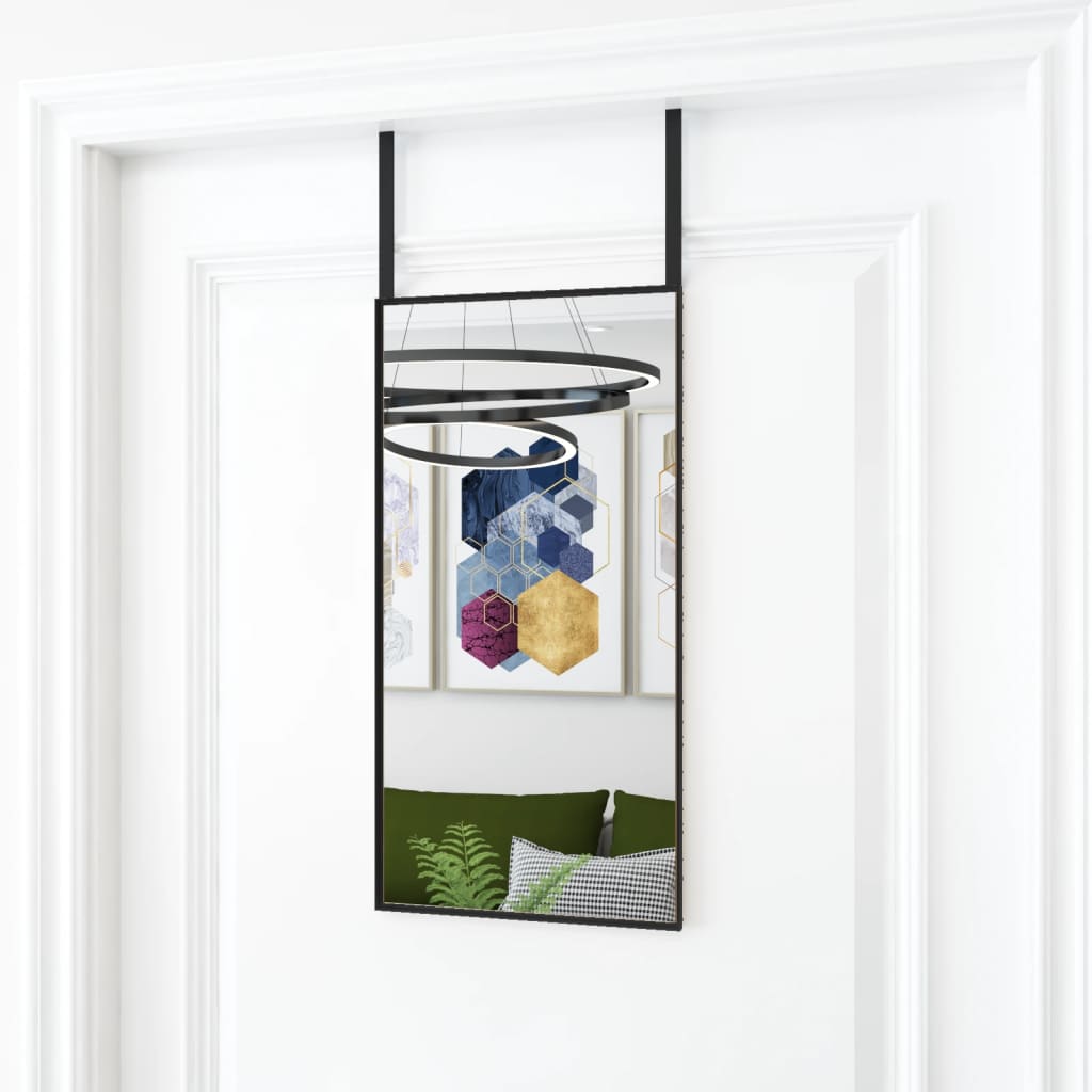 fekete üveg és alumínium ajtótükör 30 x 60 cm