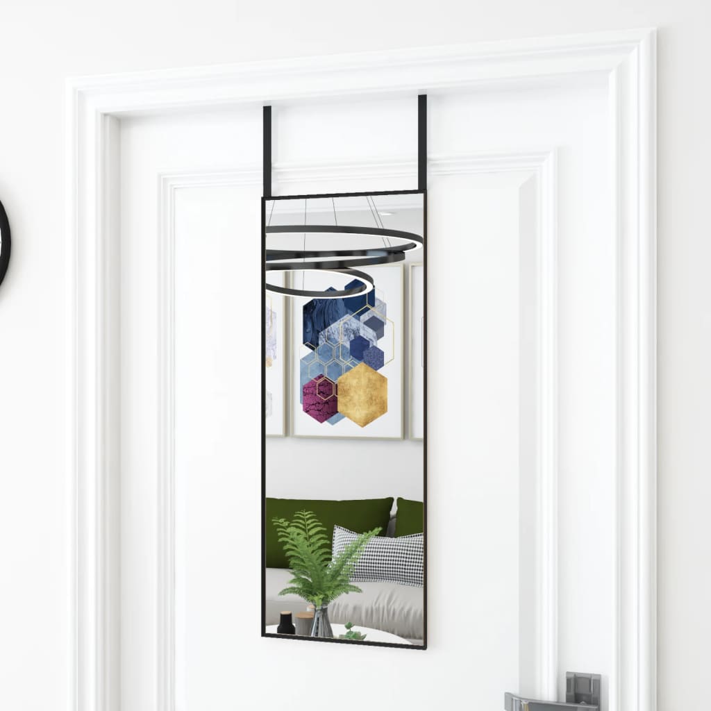 fekete üveg és alumínium ajtótükör 30x80 cm
