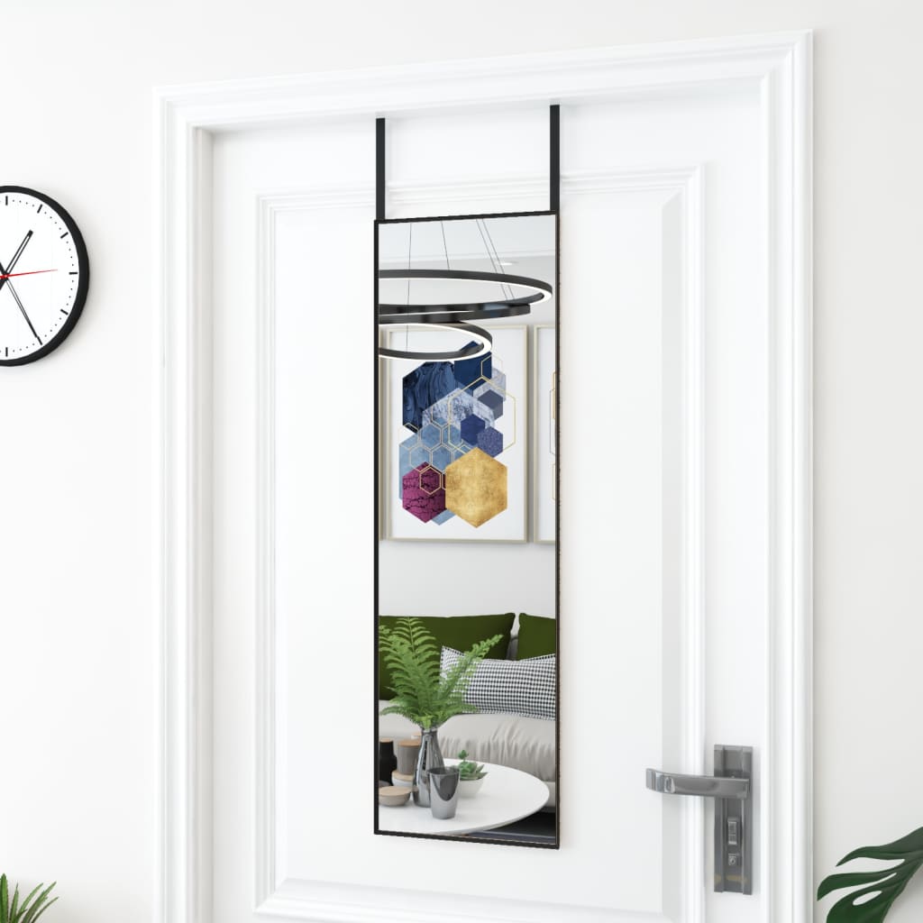 fekete üveg és alumínium ajtótükör 30x100 cm