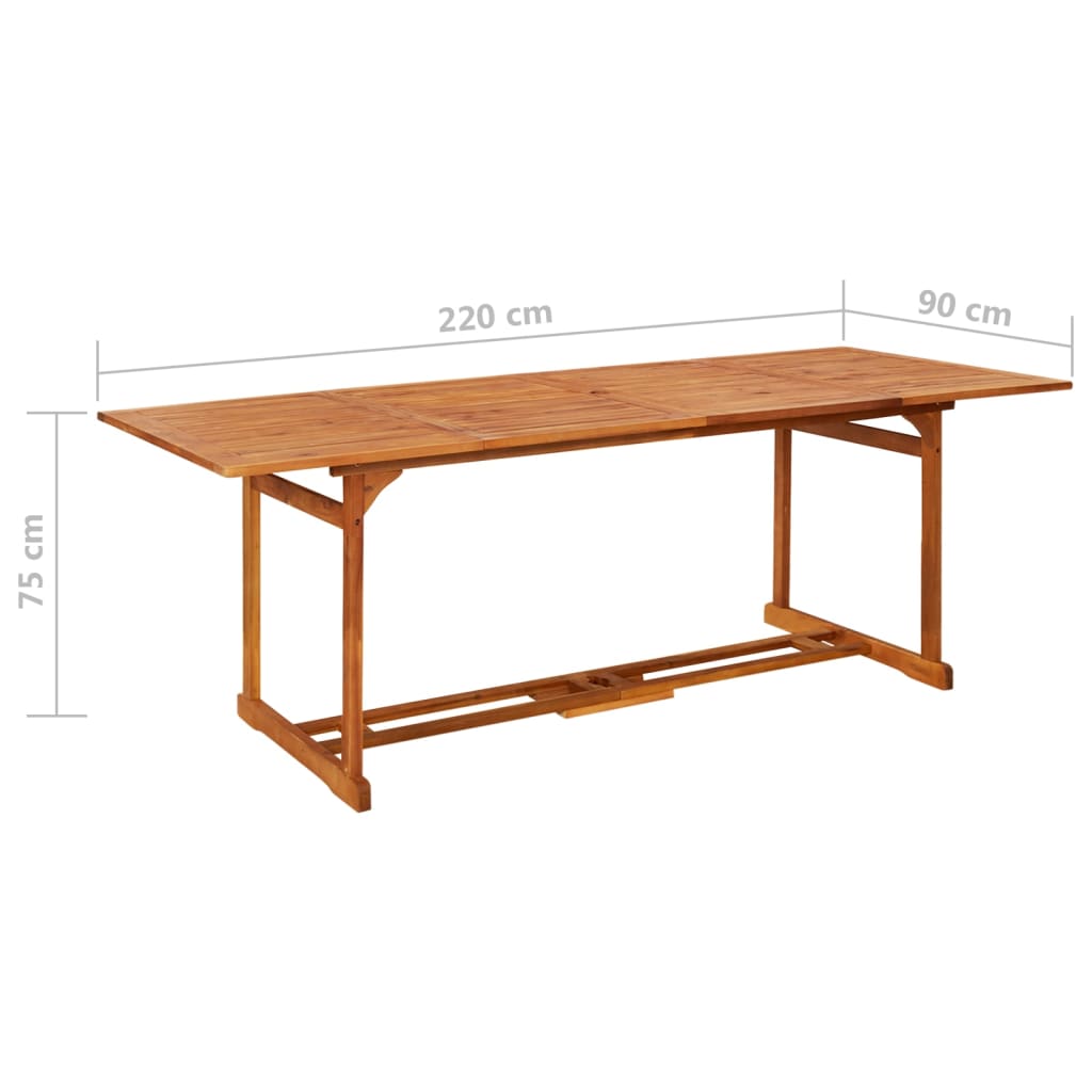 tömör akácfa kerti étkezőasztal 220 x 90 x 75 cm