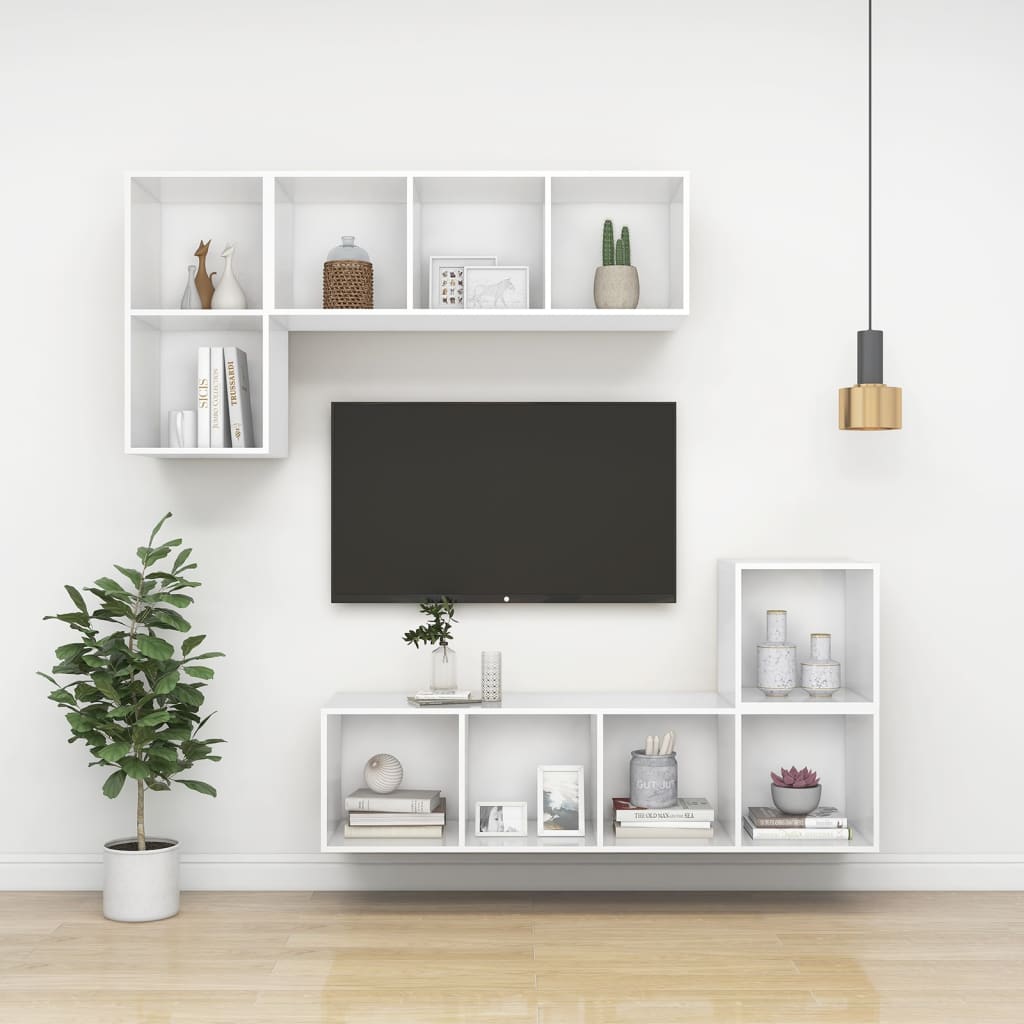 fehér szerelt fa falra szerelhető TV-szekrény 37 x 37 x 72 cm