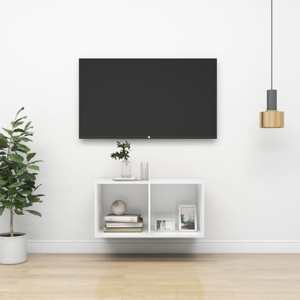 fehér szerelt fa falra szerelhető TV-szekrény 37 x 37 x 72 cm