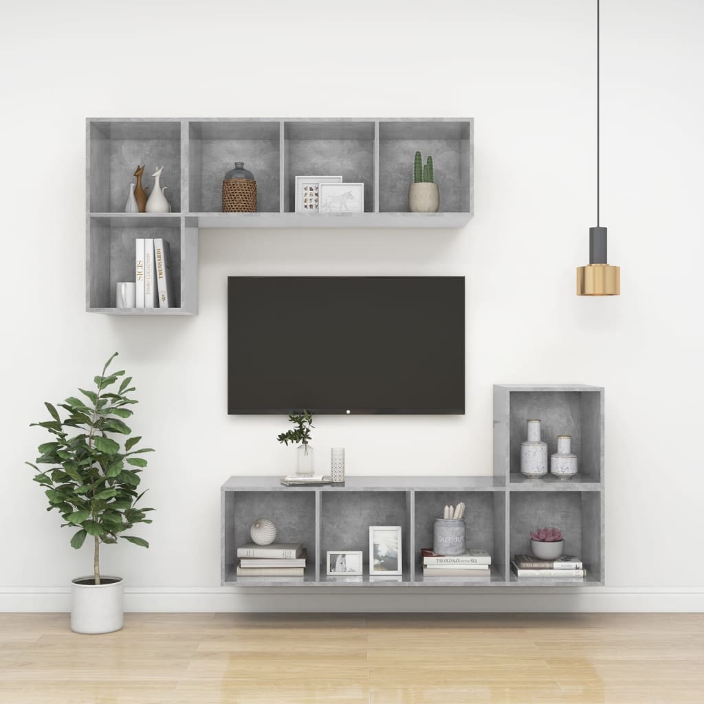 betonszürke szerelt fa falra szerelhető TV-szekrény 37x37x72 cm