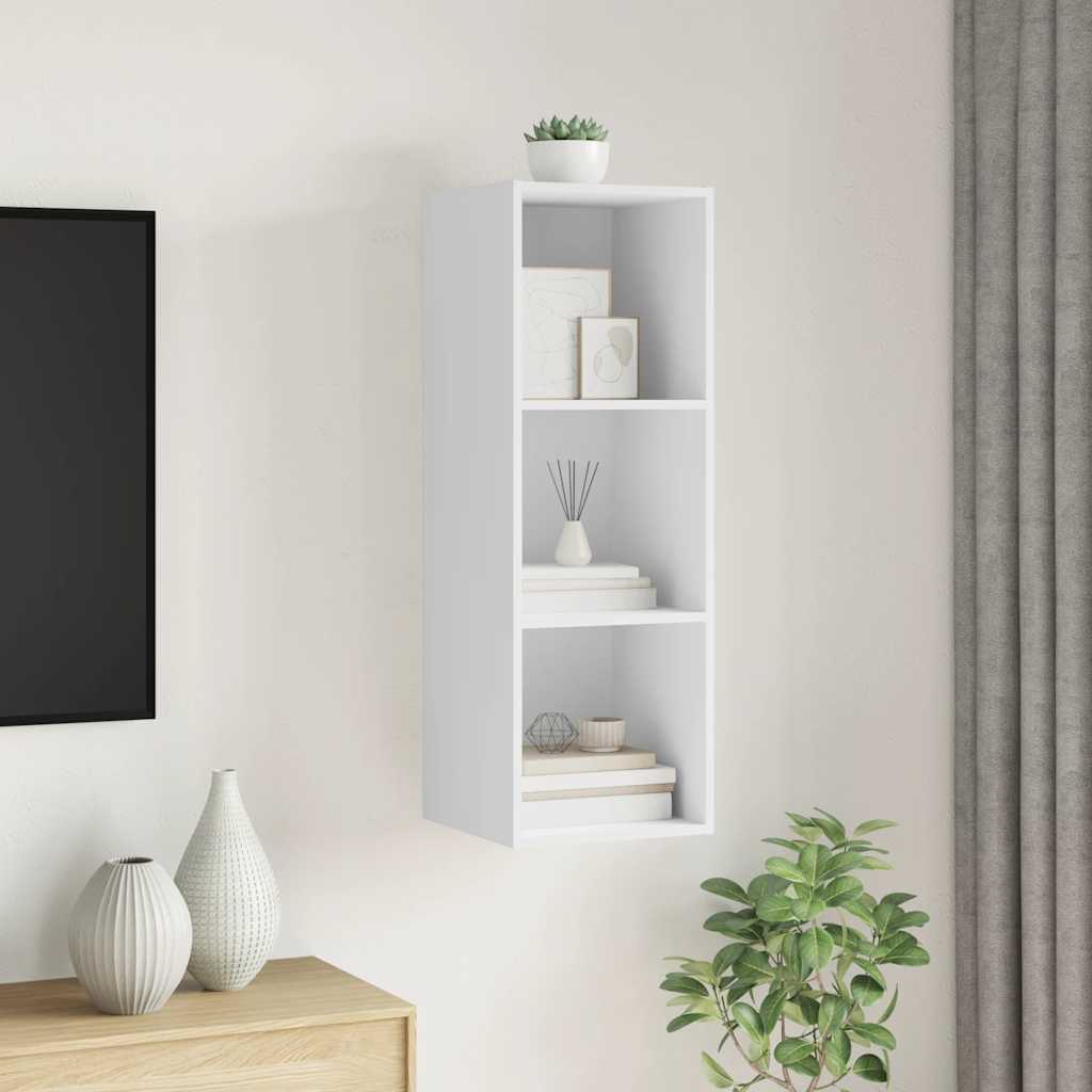 fehér szerelt fa falra szerelhető TV-szekrény 37 x 37 x 107 cm