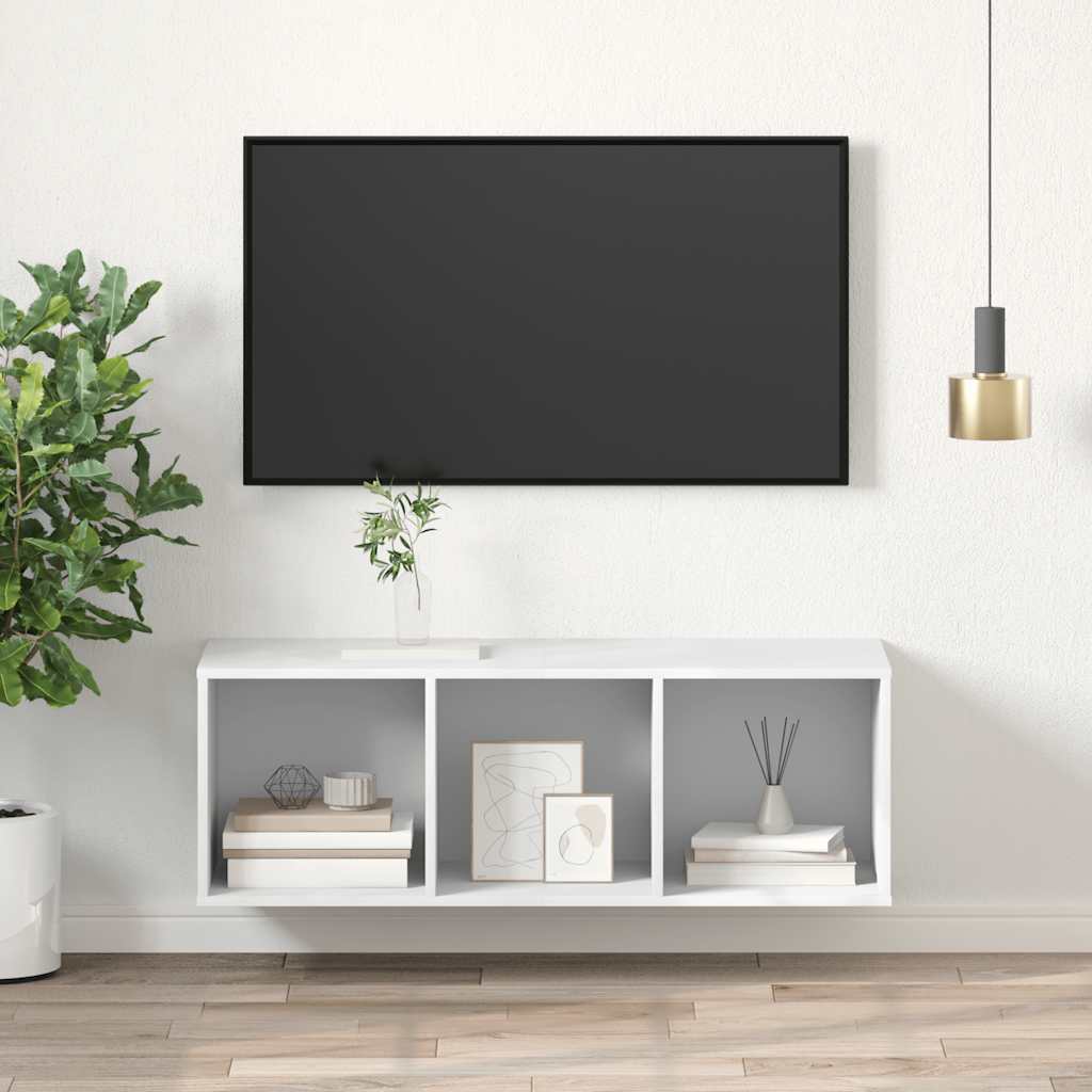fehér szerelt fa falra szerelhető TV-szekrény 37 x 37 x 107 cm