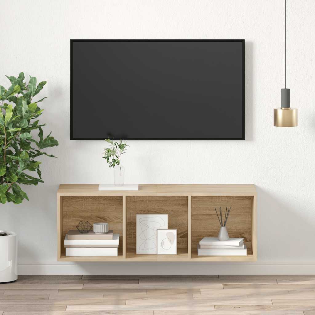 sonoma tölgy színű szerelt fa fali TV-szekrény 37 x 37 x 107 cm