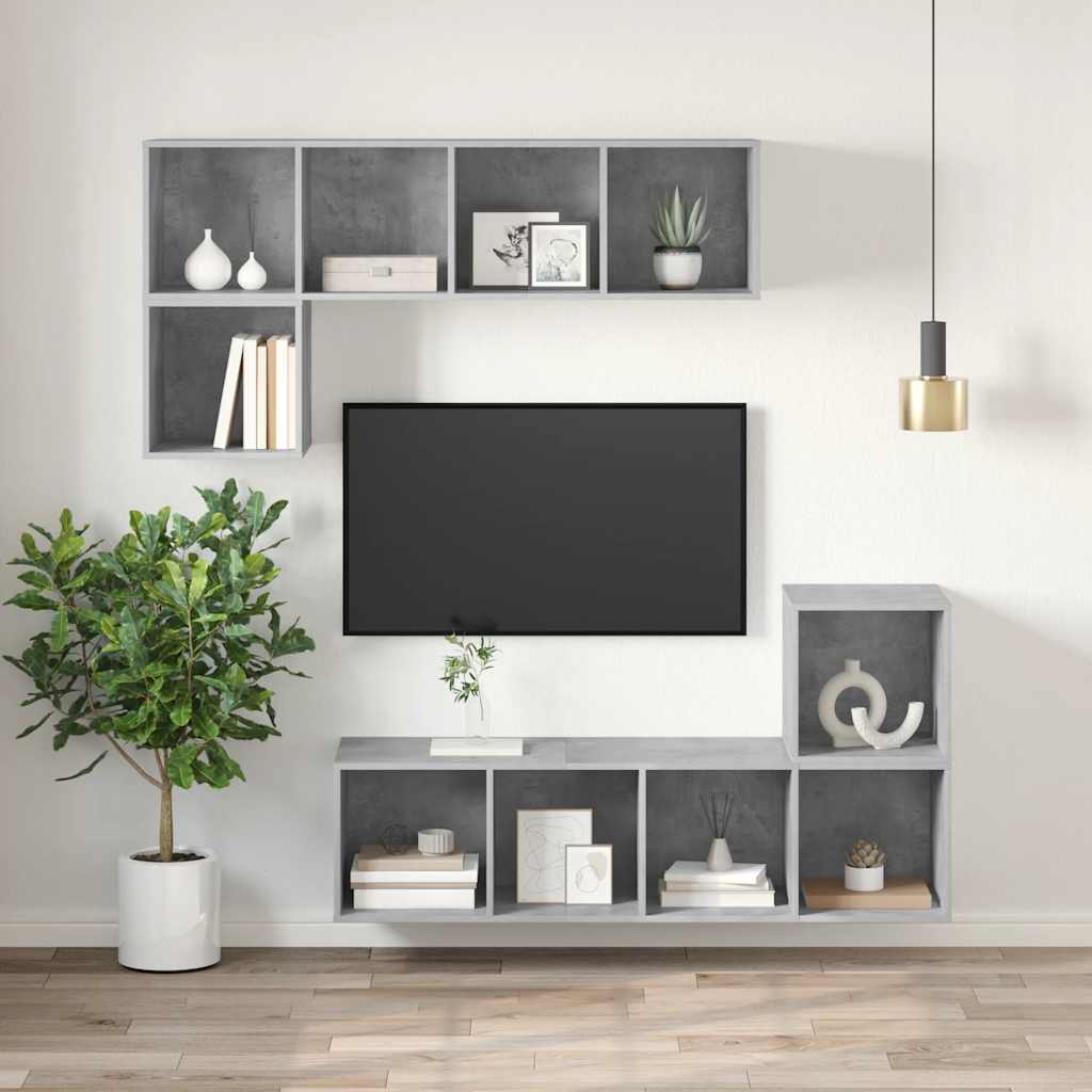betonszürke szerelt fa falra szerelhető TV-szekrény 37x37x107cm
