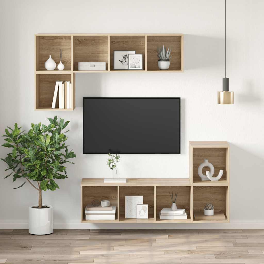 sonoma tölgy színű szerelt fa fali TV-szekrény 37x37x142,5 cm