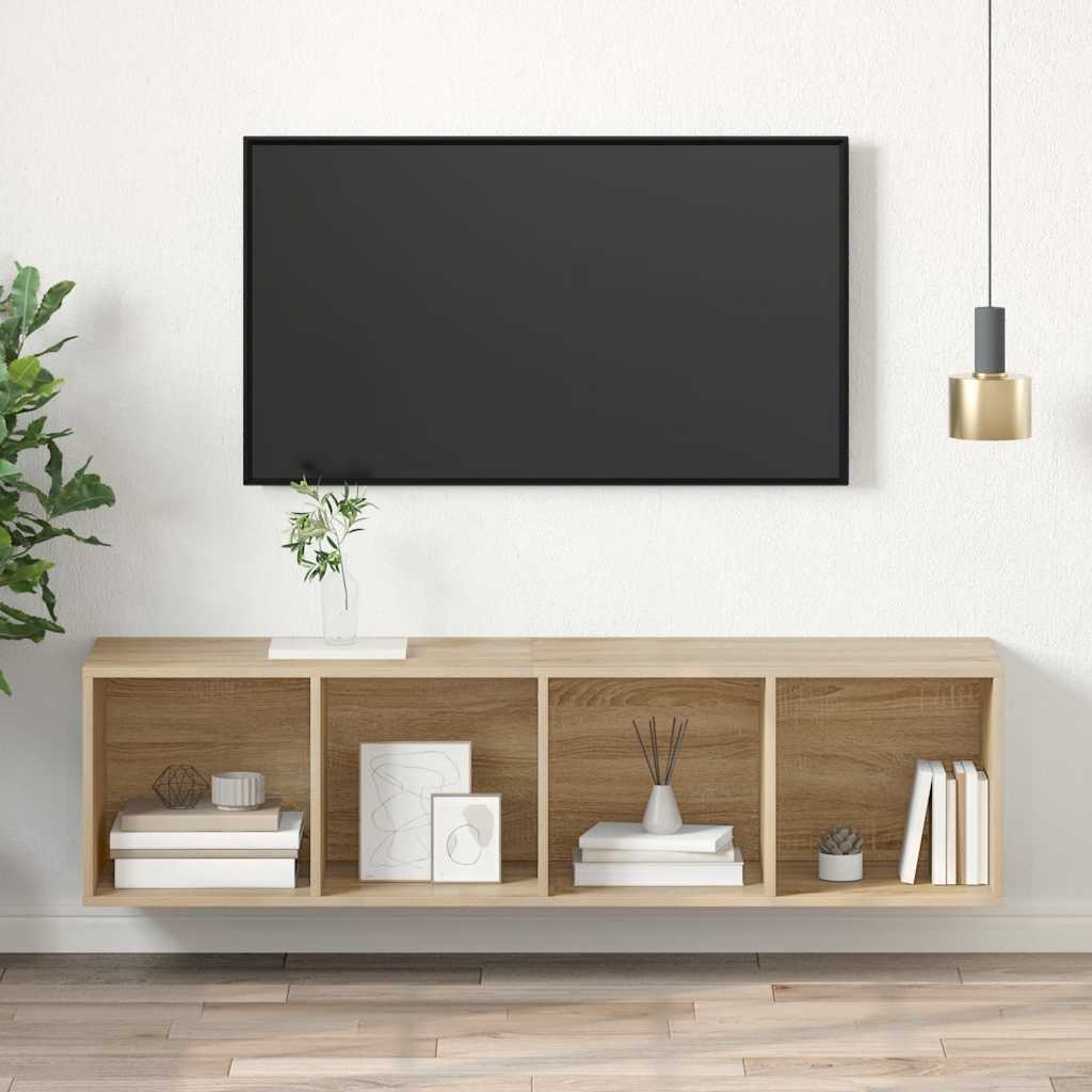 sonoma tölgy színű szerelt fa fali TV-szekrény 37x37x142,5 cm