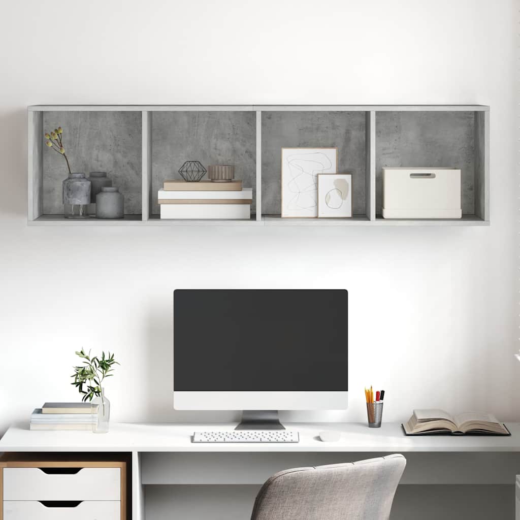 betonszürke szerelt fa fali TV-szekrény 37x37x142,5 cm