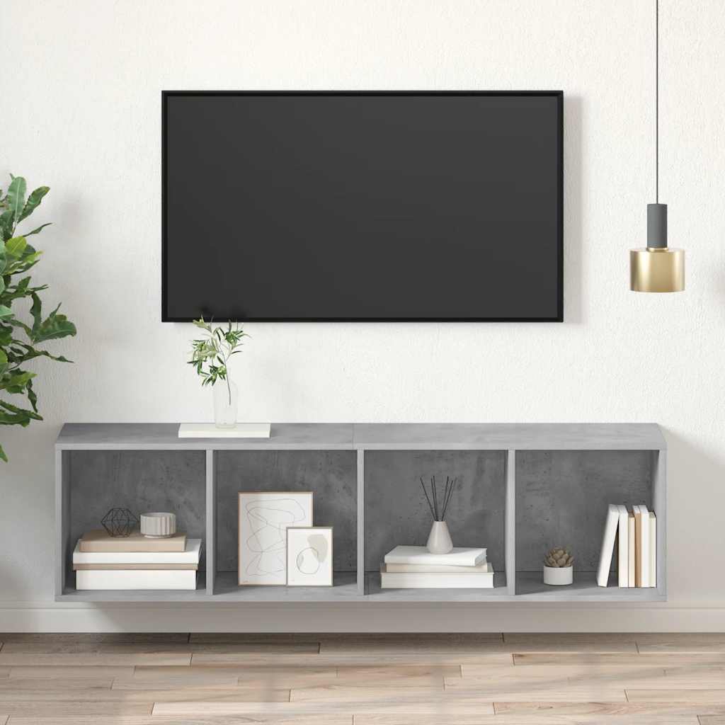 betonszürke szerelt fa fali TV-szekrény 37x37x142,5 cm