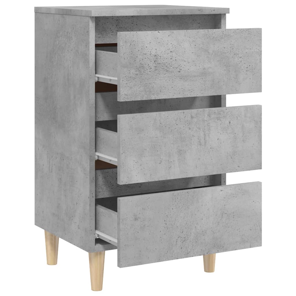 betonszürke éjjeliszekrény tömör fa lábakkal 40 x 35 x 69 cm