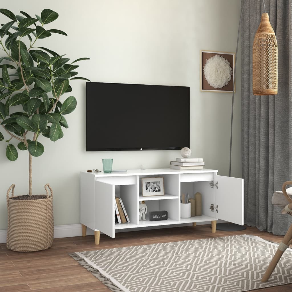 fehér TV-szekrény tömör falábakkal 103,5 x 35 x 50 cm