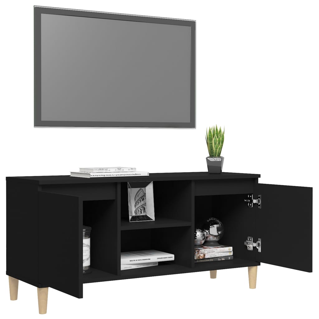 fekete TV-szekrény tömör falábakkal 103,5 x 35 x 50 cm