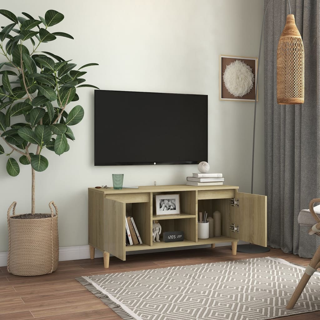 sonoma tölgy színű TV-szekrény tömör fa lábakkal 103,5x35x50 cm
