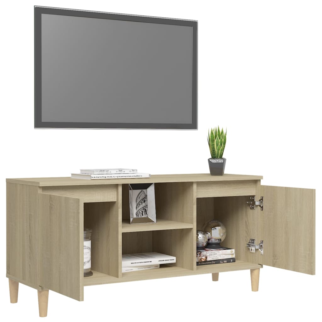 sonoma tölgy színű TV-szekrény tömör fa lábakkal 103,5x35x50 cm