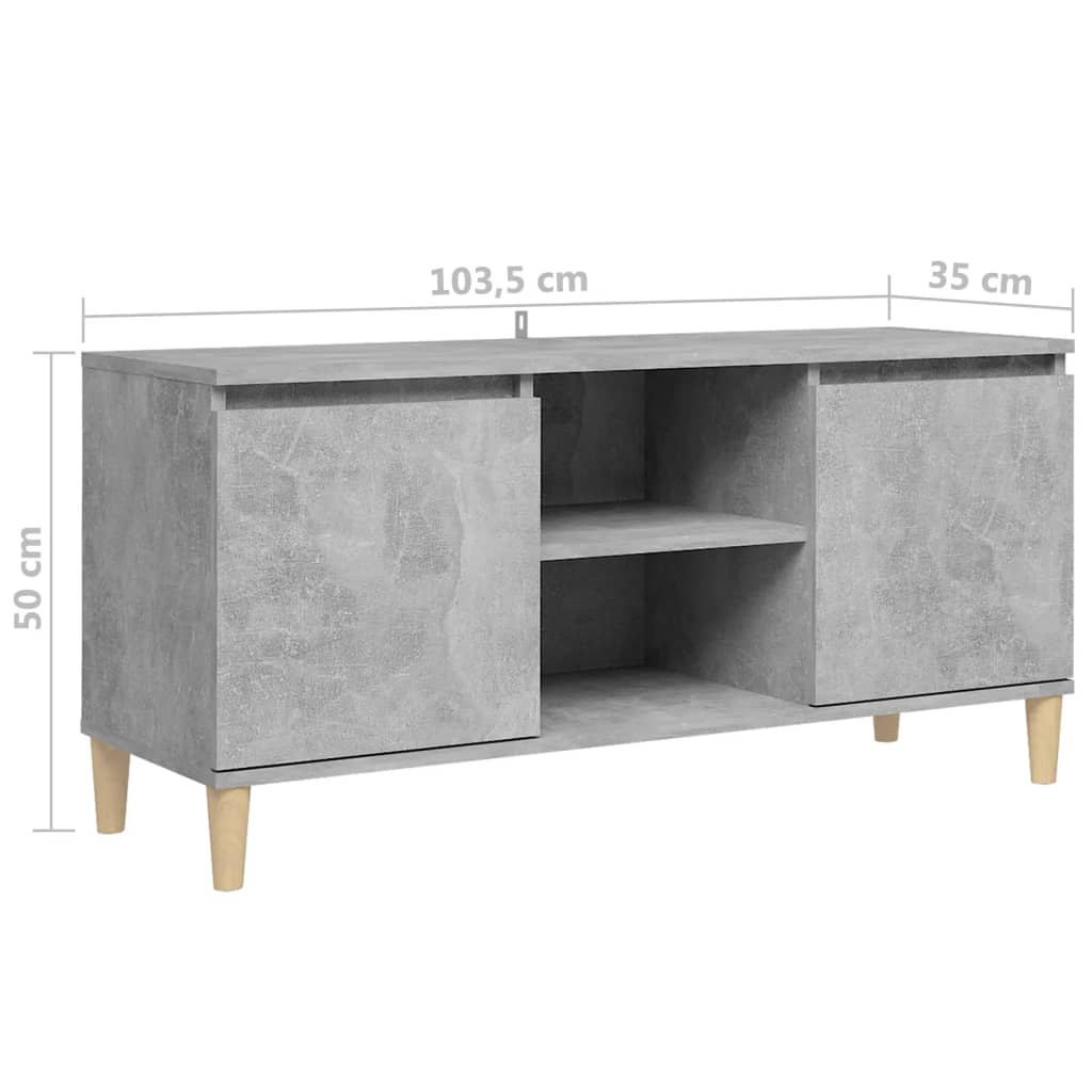 betonszürke TV-szekrény tömör falábakkal 103,5 x 35 x 50 cm