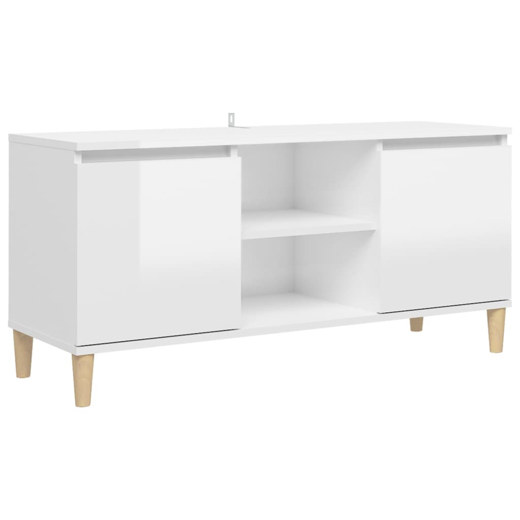 magasfényű fehér TV-szekrény tömör falábakkal 103,5x35x50 cm