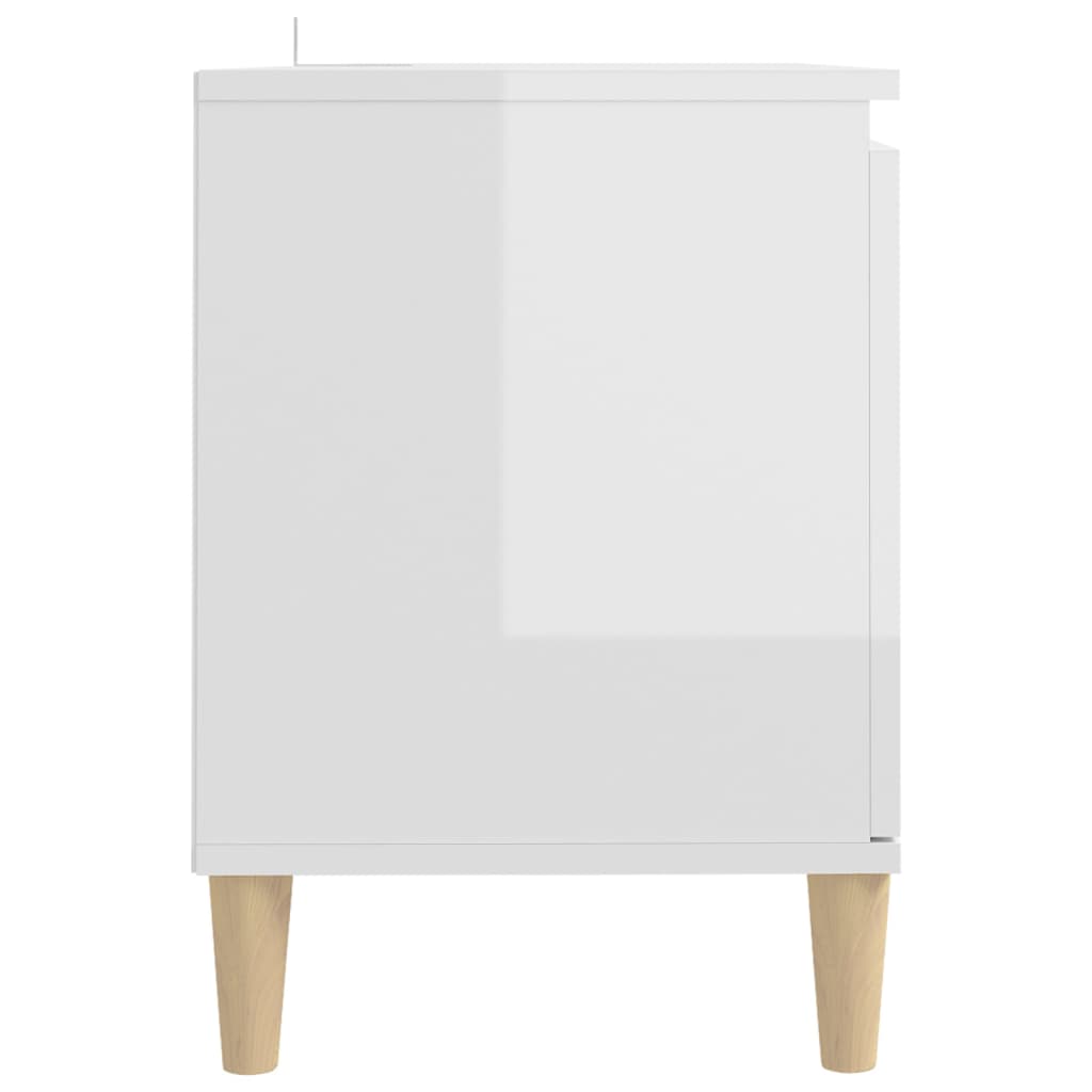 magasfényű fehér TV-szekrény tömör falábakkal 103,5x35x50 cm