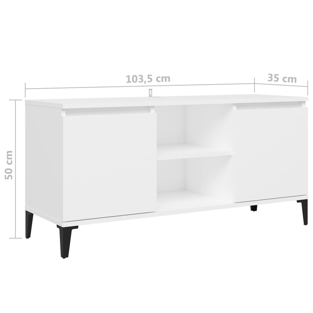 fehér TV-szekrény tömör fémlábakkal 103,5 x 35 x 50 cm