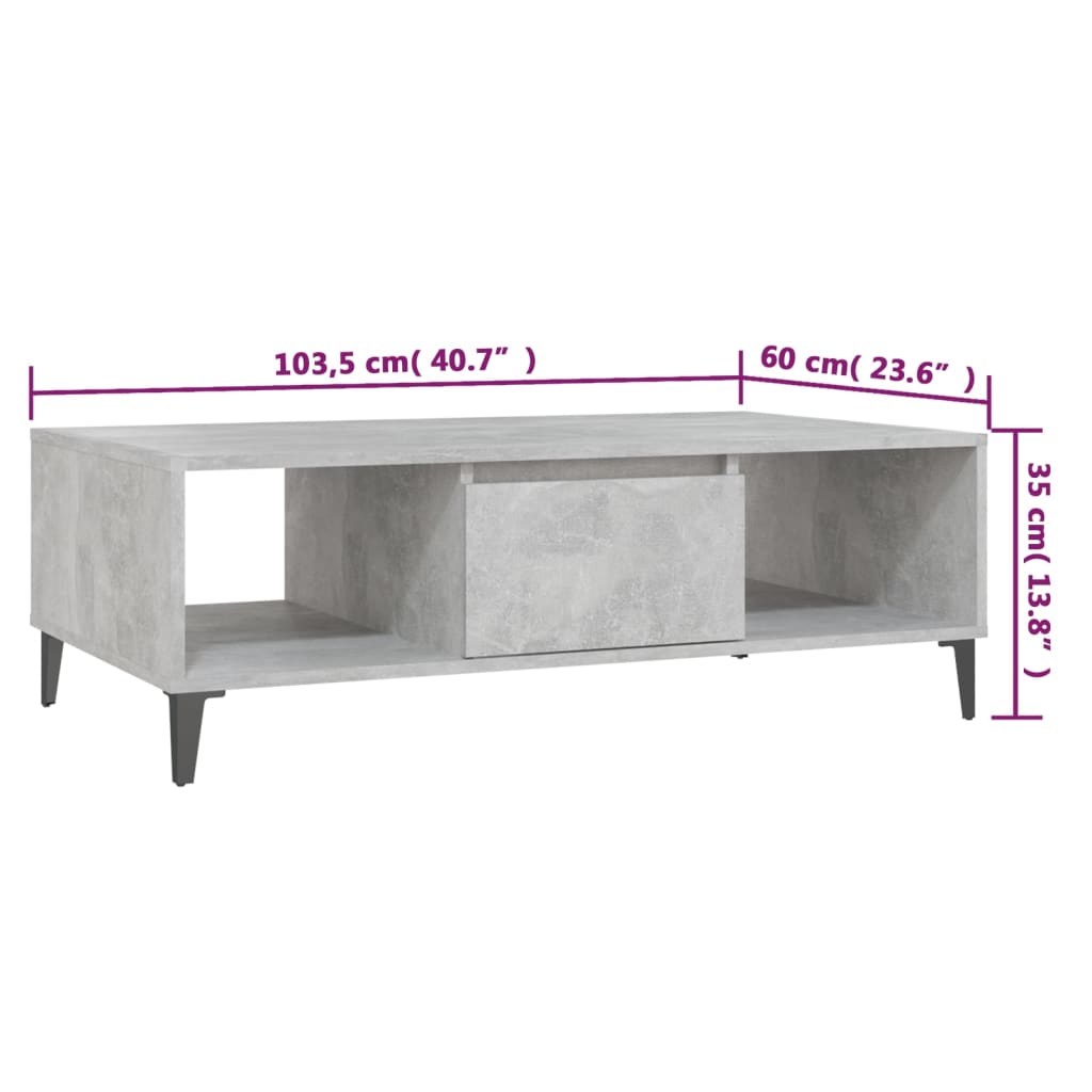 betonszürke szerelt fa dohányzóasztal 103,5 x 60 x 35 cm