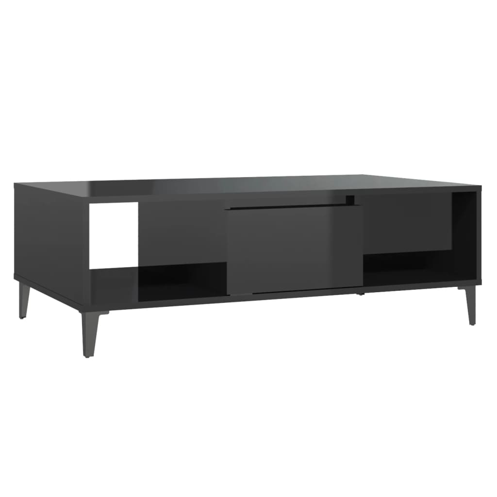 magasfényű fekete szerelt fa dohányzóasztal 103,5 x 60 x 35 cm