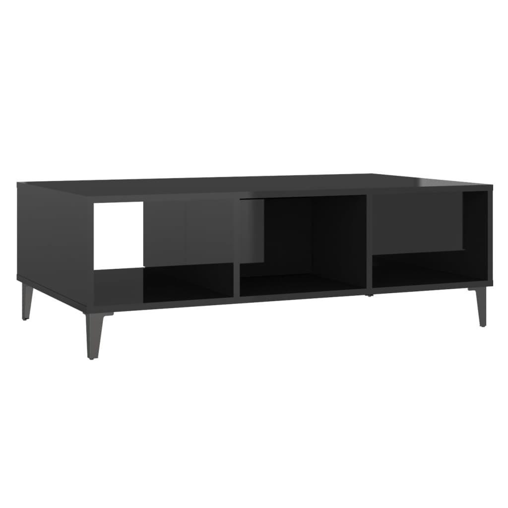 magasfényű fekete szerelt fa dohányzóasztal 103,5 x 60 x 35 cm